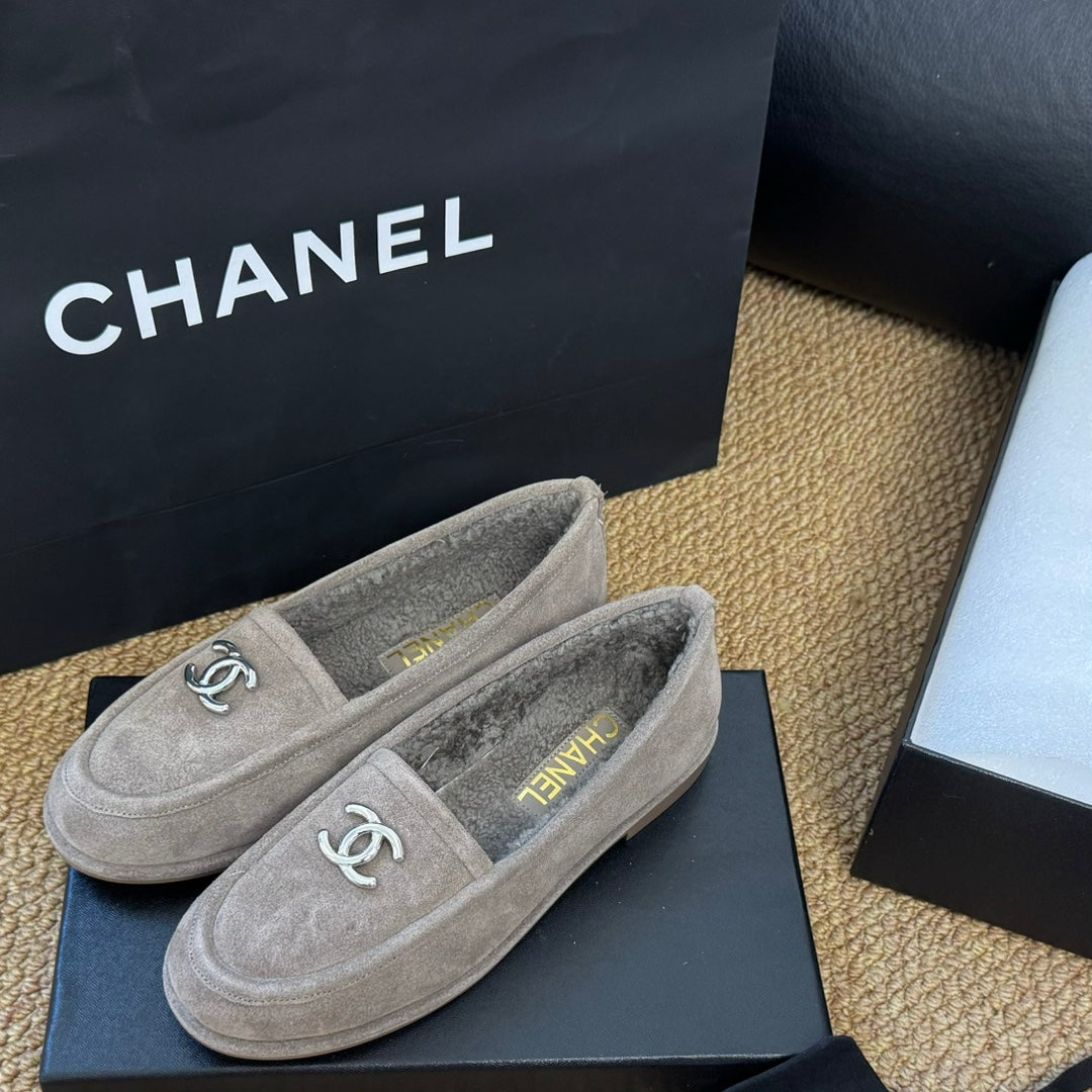 CC Flat Moccasins Grey Suede And Wool