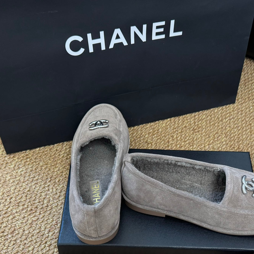 CC Flat Moccasins Grey Suede And Wool