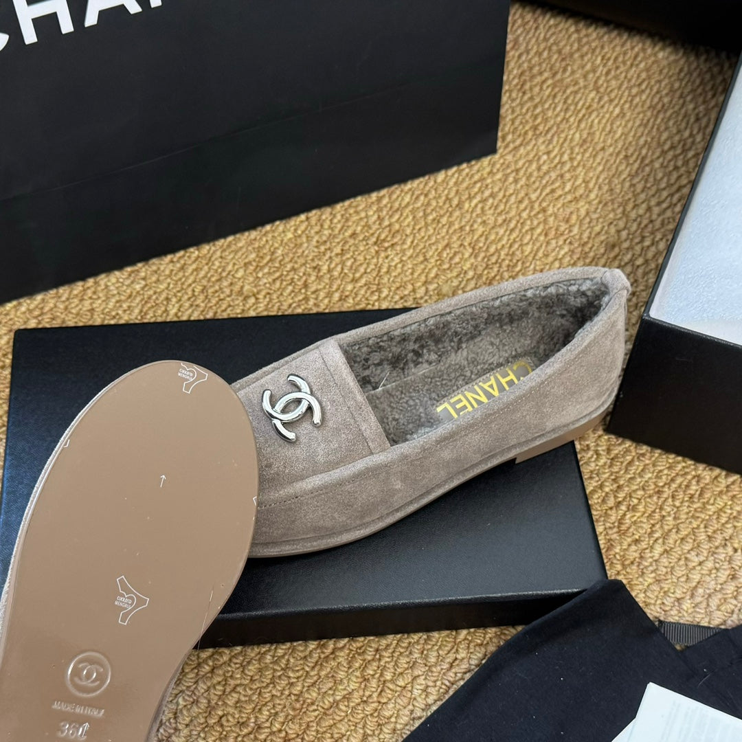 CC Flat Moccasins Grey Suede And Wool