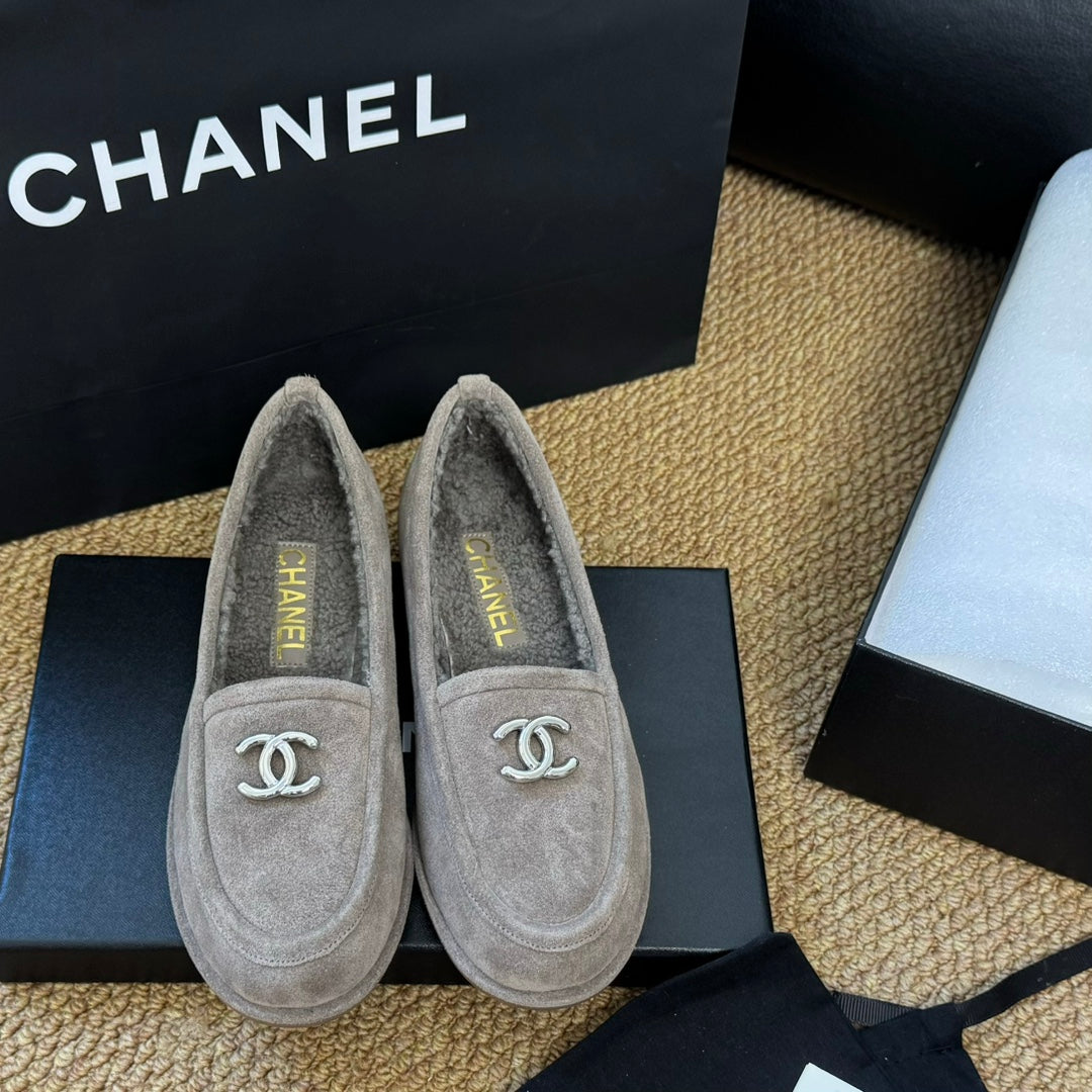 CC Flat Moccasins Grey Suede And Wool