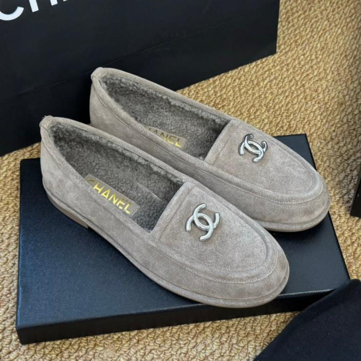 CC Flat Moccasins Grey Suede And Wool