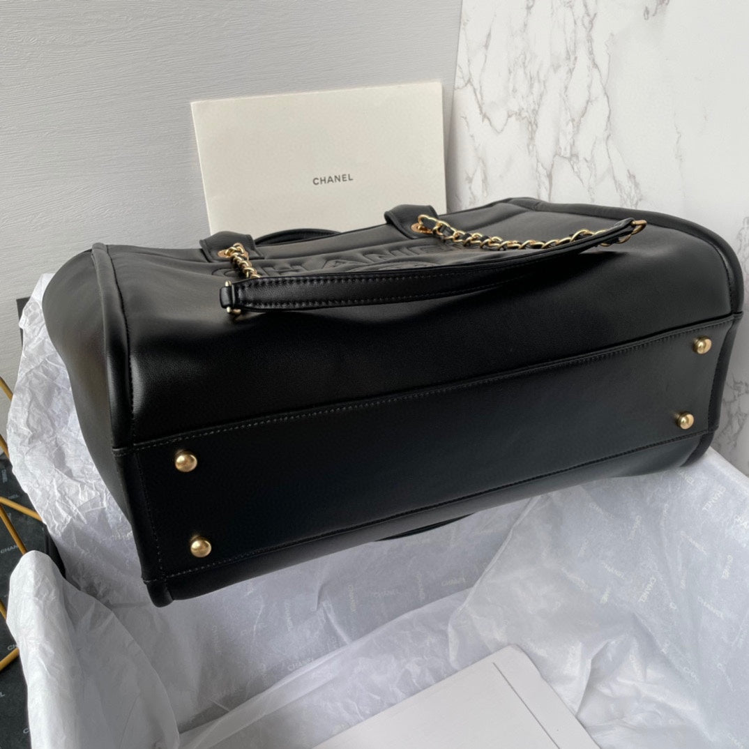 cc shopping bag 34cm black calfskin gold hardware