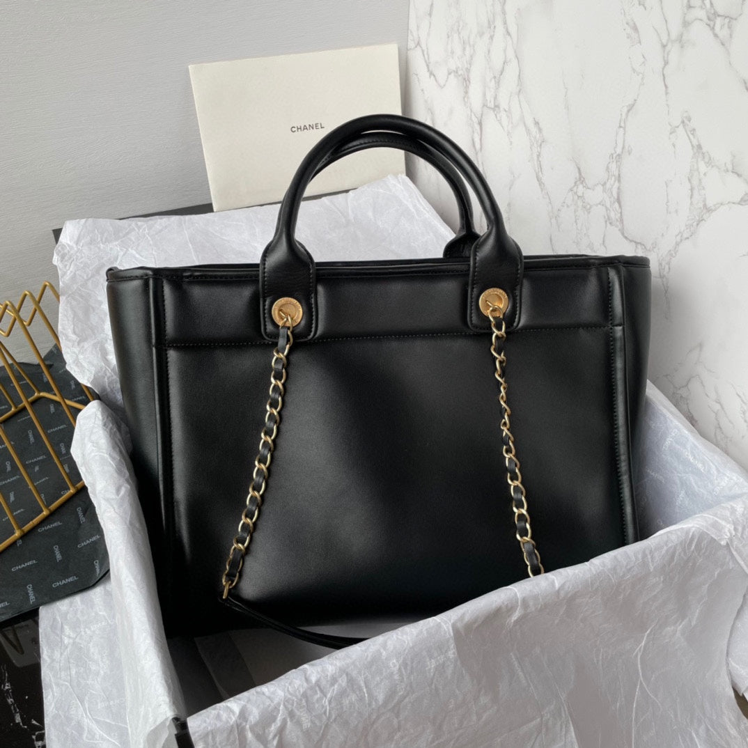 cc shopping bag 34cm black calfskin gold hardware