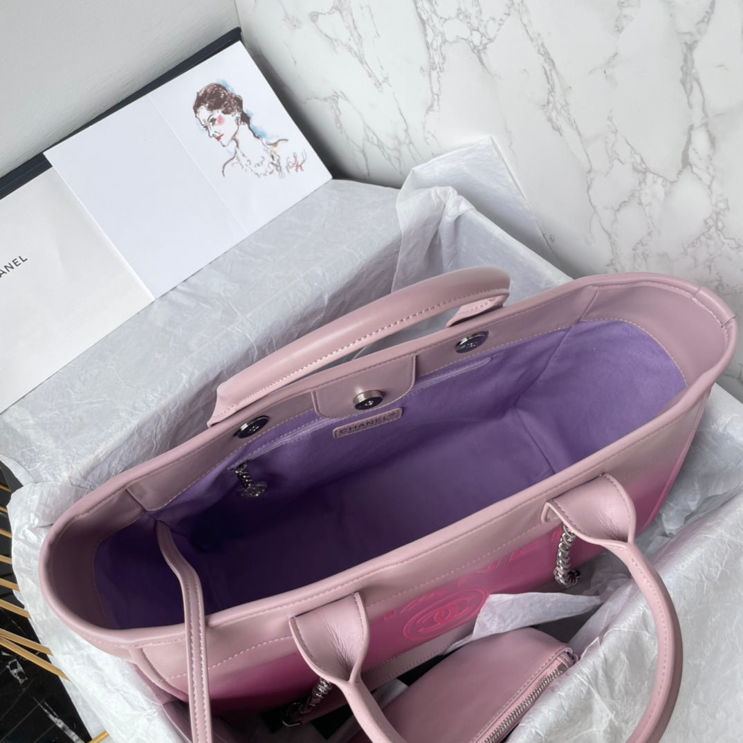 cc shopping bag 34cm pink purple calfskin silver hardware