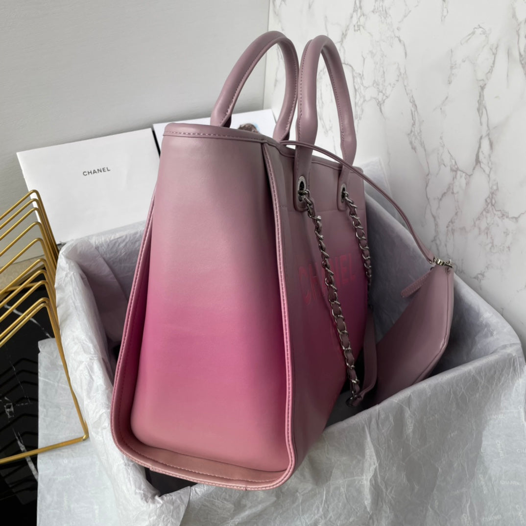 cc shopping bag 34cm pink purple calfskin silver hardware