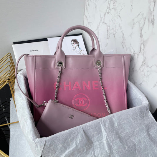 cc shopping bag 34cm pink purple calfskin silver hardware