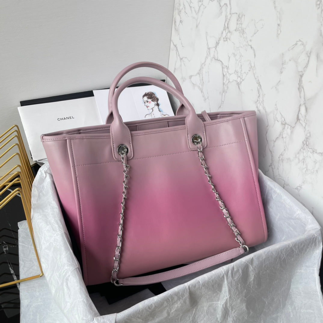 cc shopping bag 34cm pink purple calfskin silver hardware