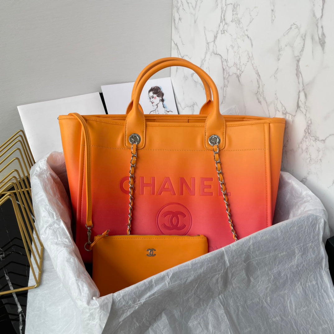 cc shopping bag 34cm orange purple calfskin gold hardware