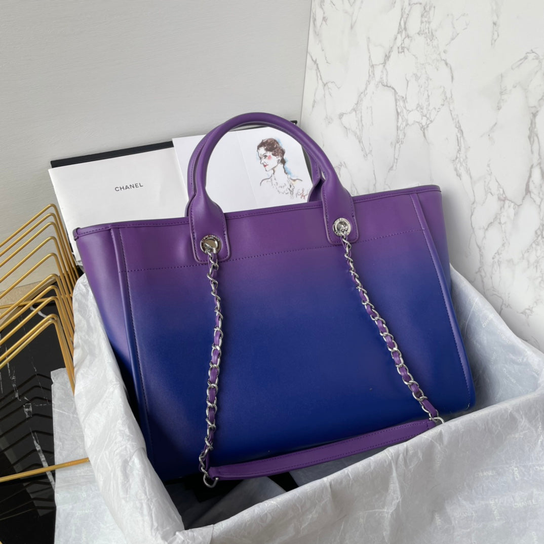 cc shopping bag 34cm purple blue calfskin silver hardware