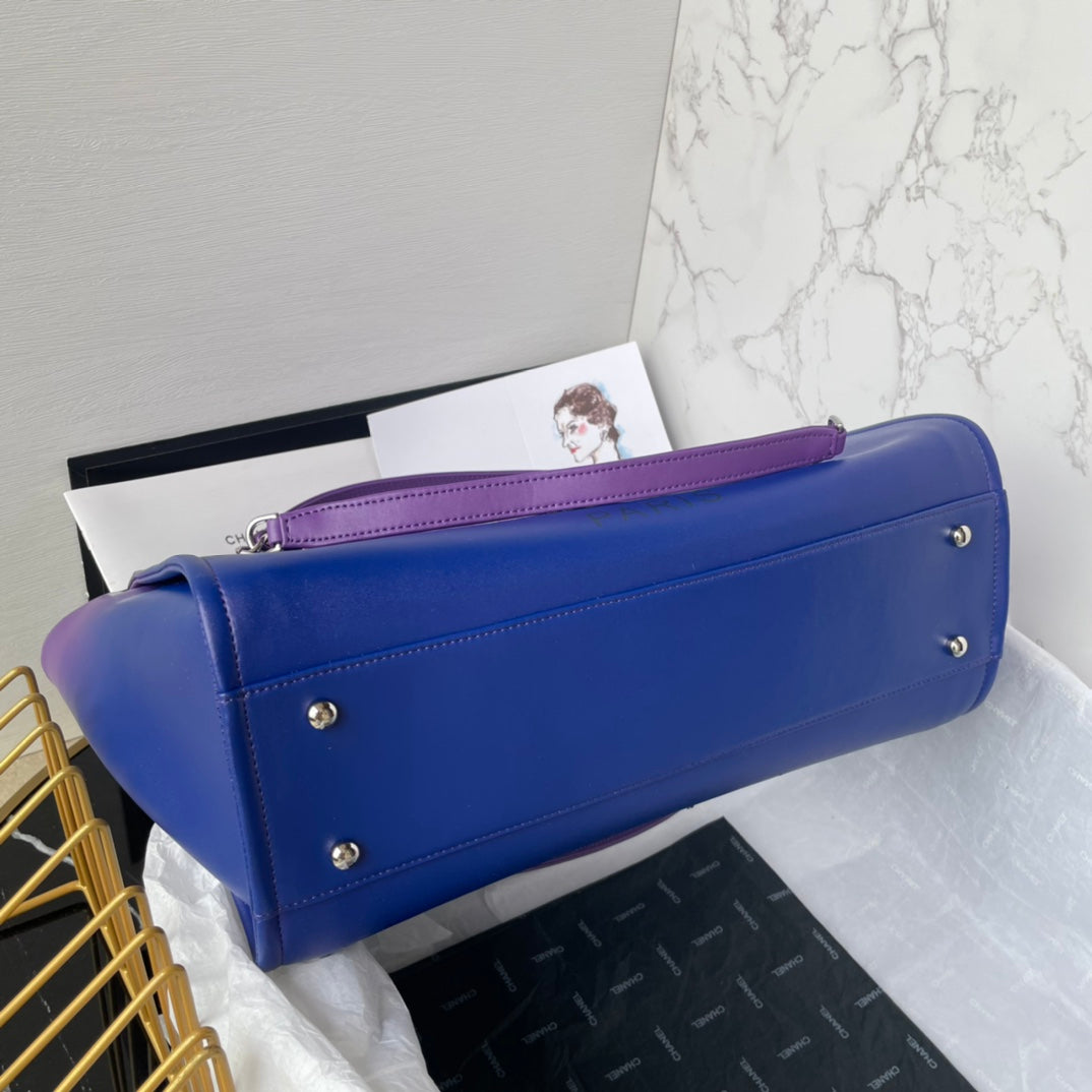 cc shopping bag 34cm purple blue calfskin silver hardware