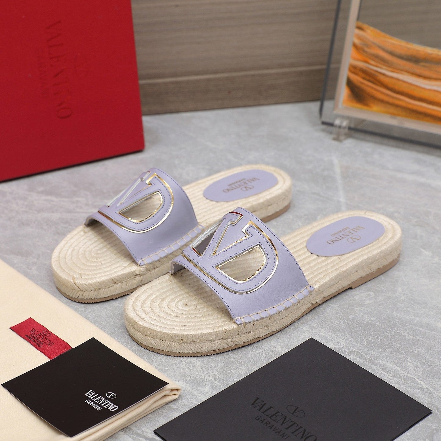 Vlogo Cut-Out Slide 20 Purple Calfskin Beige Sole Raffia