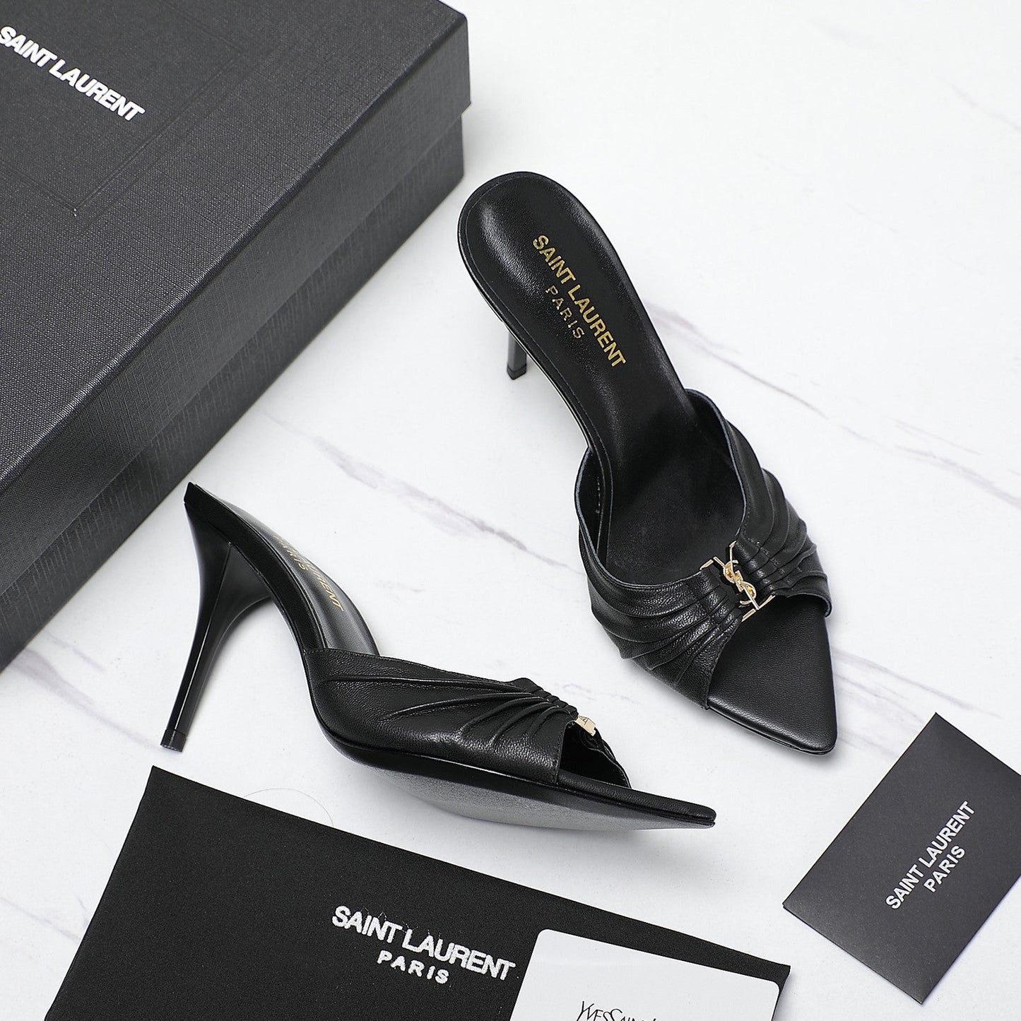 SL BABYLONE MULES 10 BLACK SMOOTH CALFSKIN