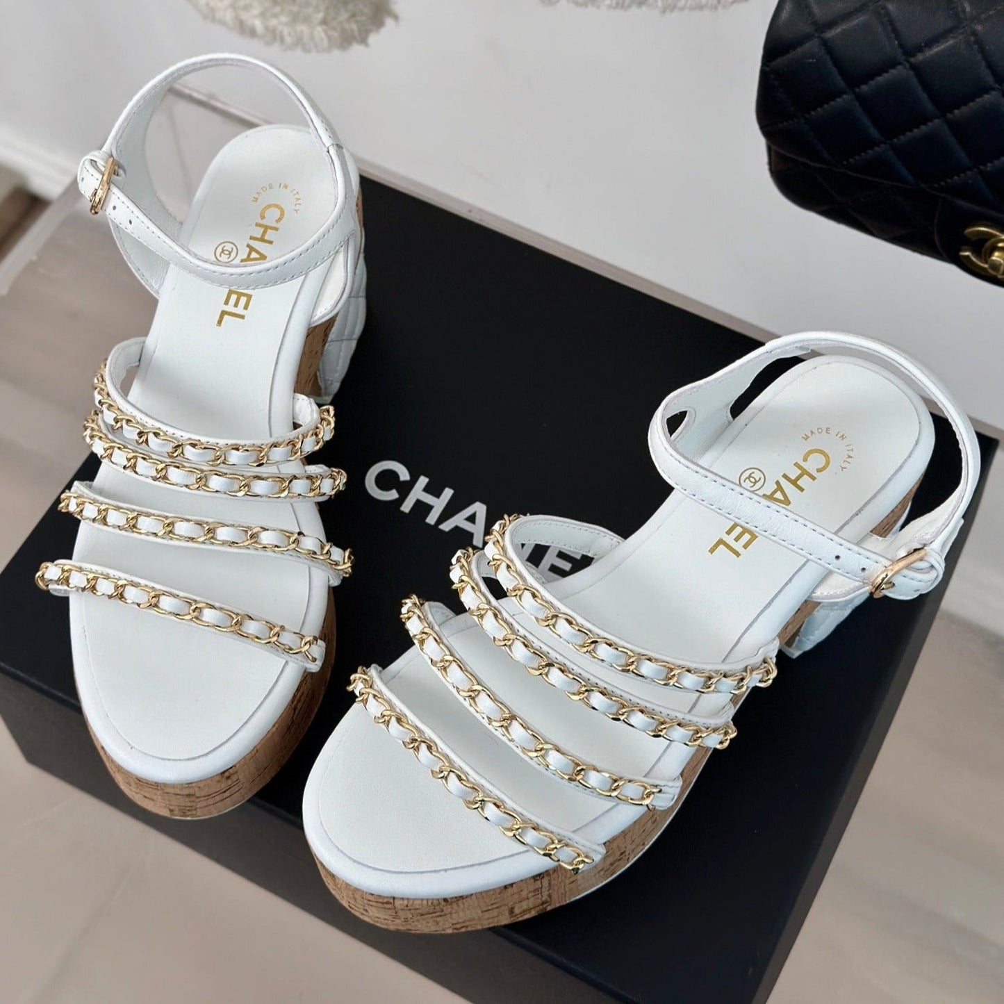 cc leather chain slingback sandal white calfskin