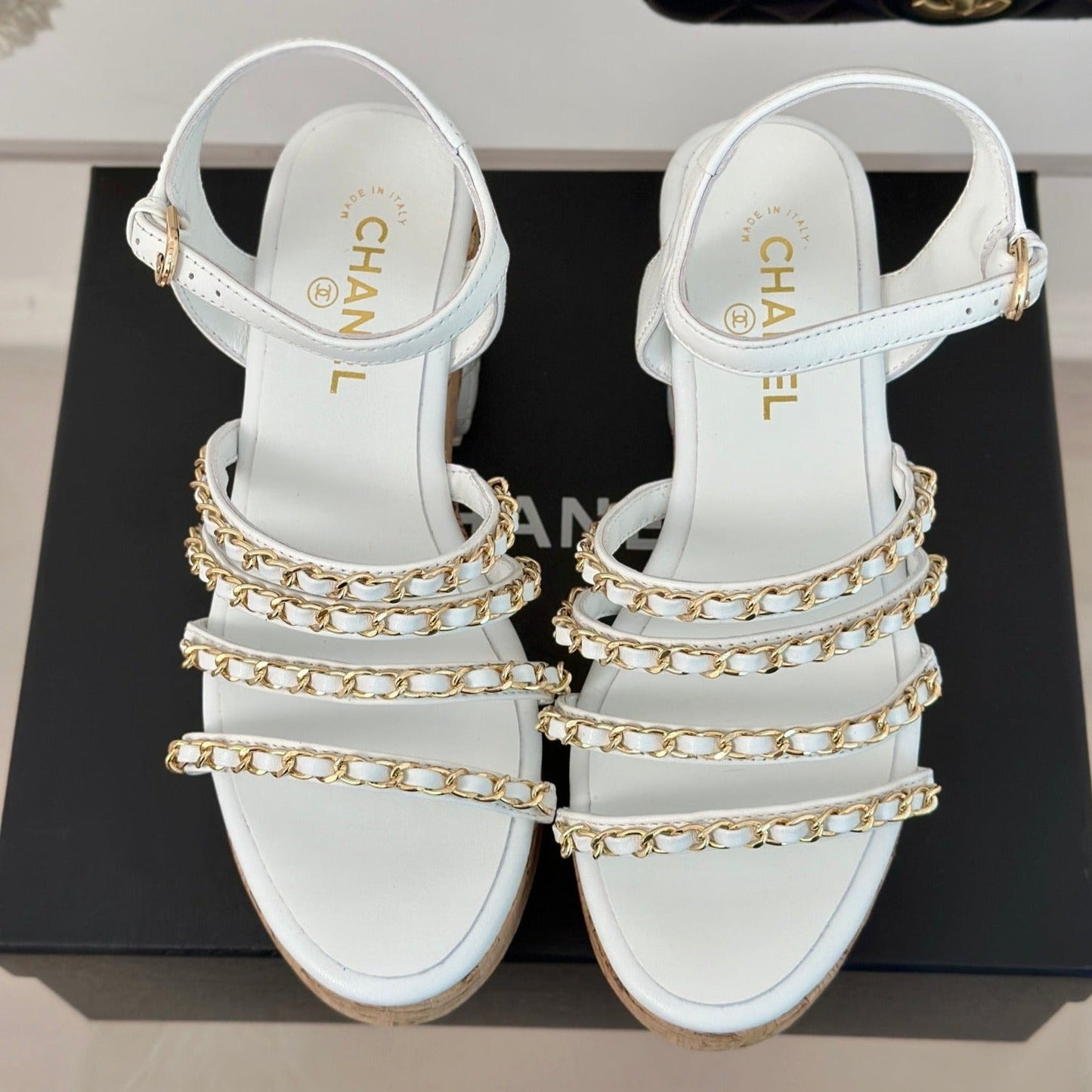 cc leather chain slingback sandal white calfskin