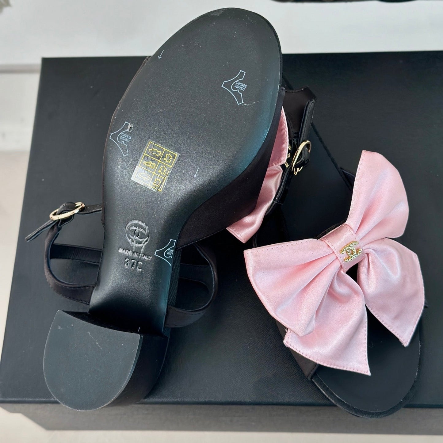 cc pink big bow slingback sandal 60 black lambskin