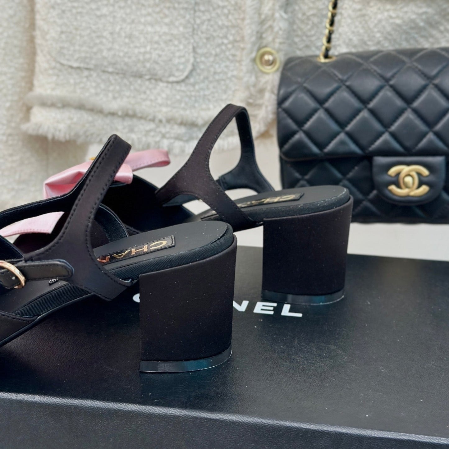 cc pink big bow slingback sandal 60 black lambskin