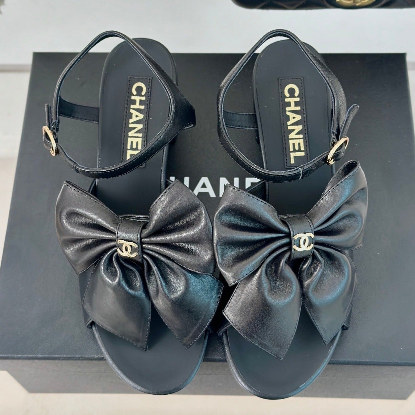 cc big bow slingback sandal 60 black lambskin