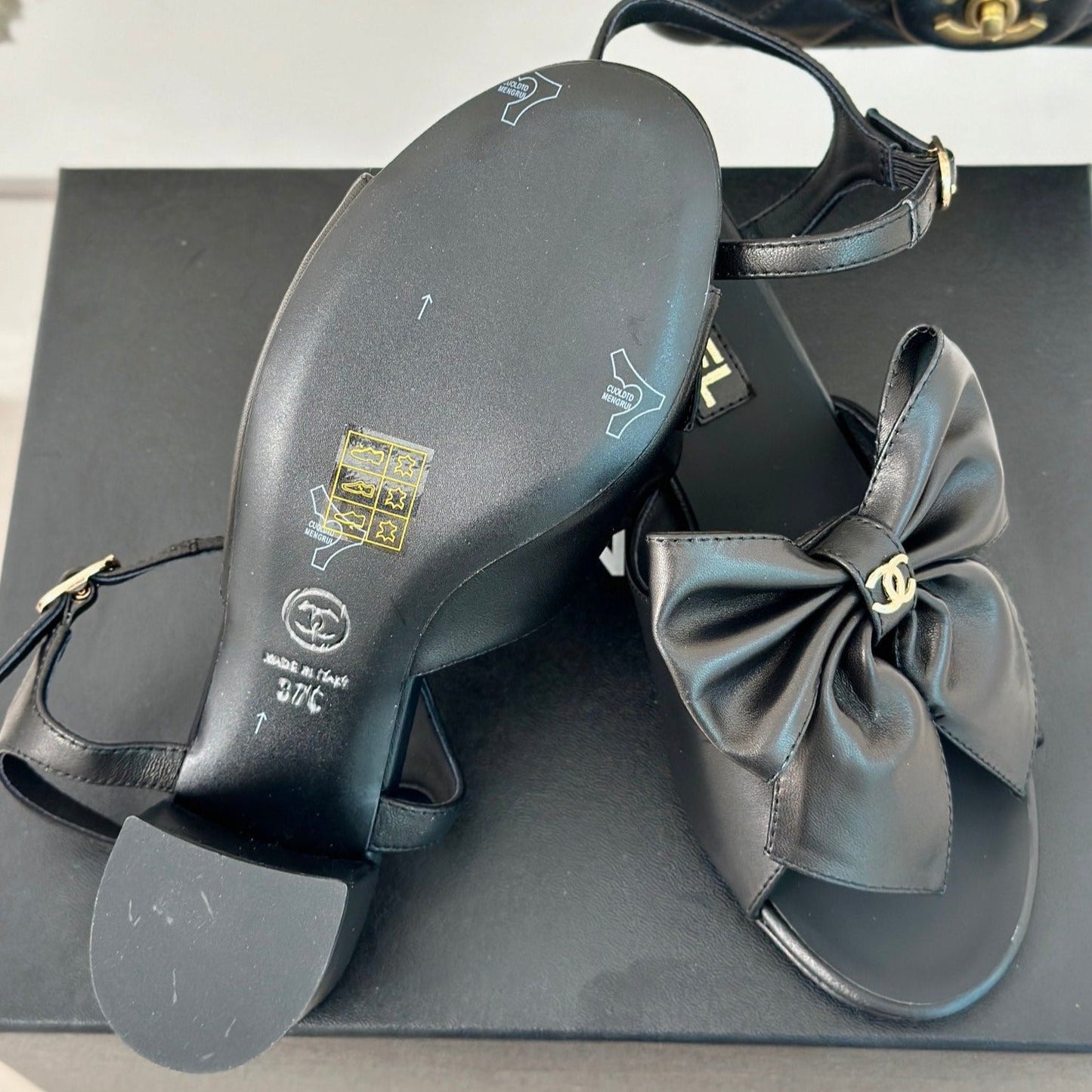 cc big bow slingback sandal 60 black lambskin