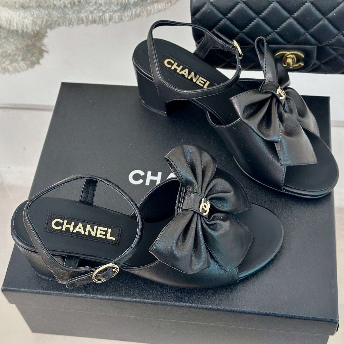 cc big bow slingback sandal 60 black lambskin