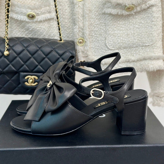 cc big bow slingback sandal 60 black lambskin