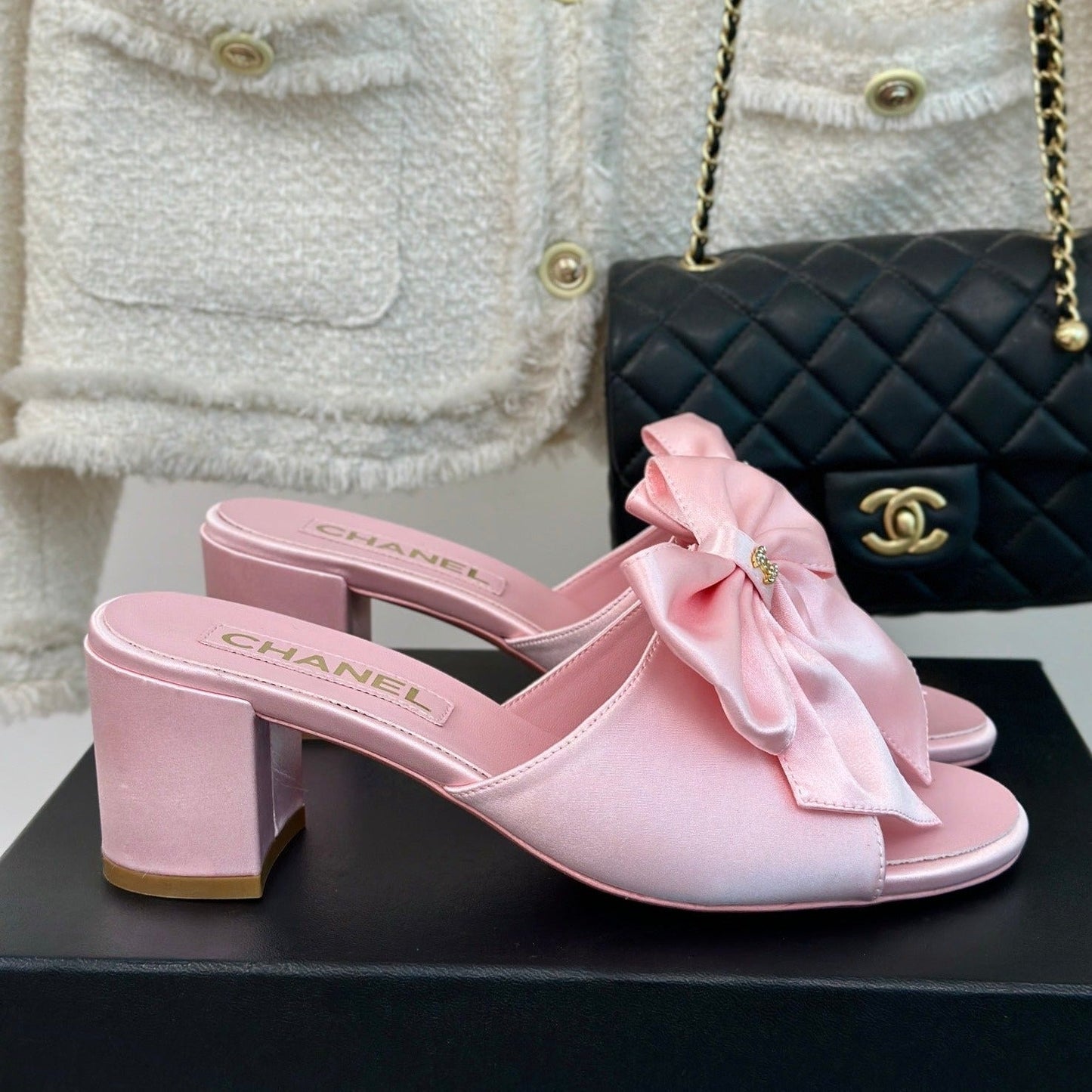 cc big bow sandal 60 pink lambskin