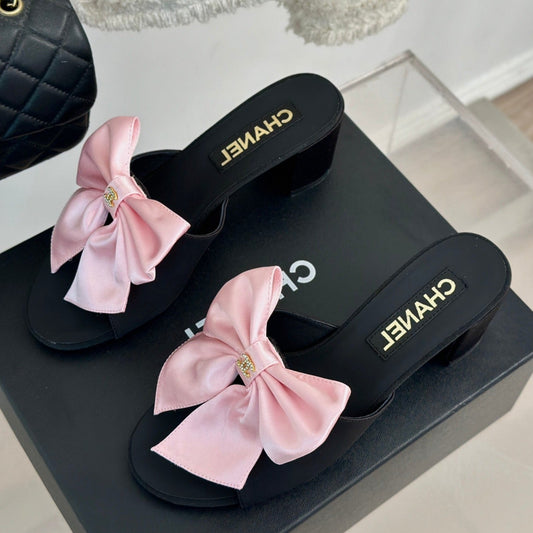 cc pink big bow sandal 60 black lambskin