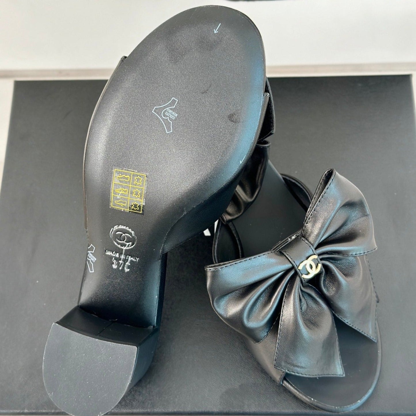 cc big bow sandal 60 black lambskin