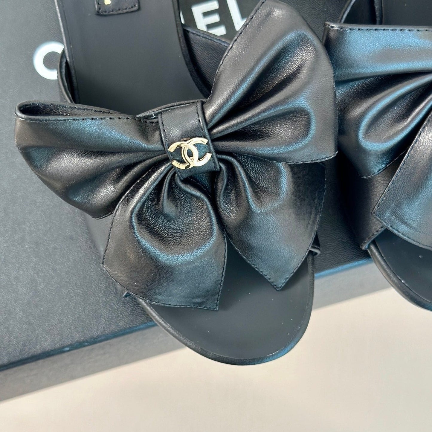 cc big bow sandal 60 black lambskin