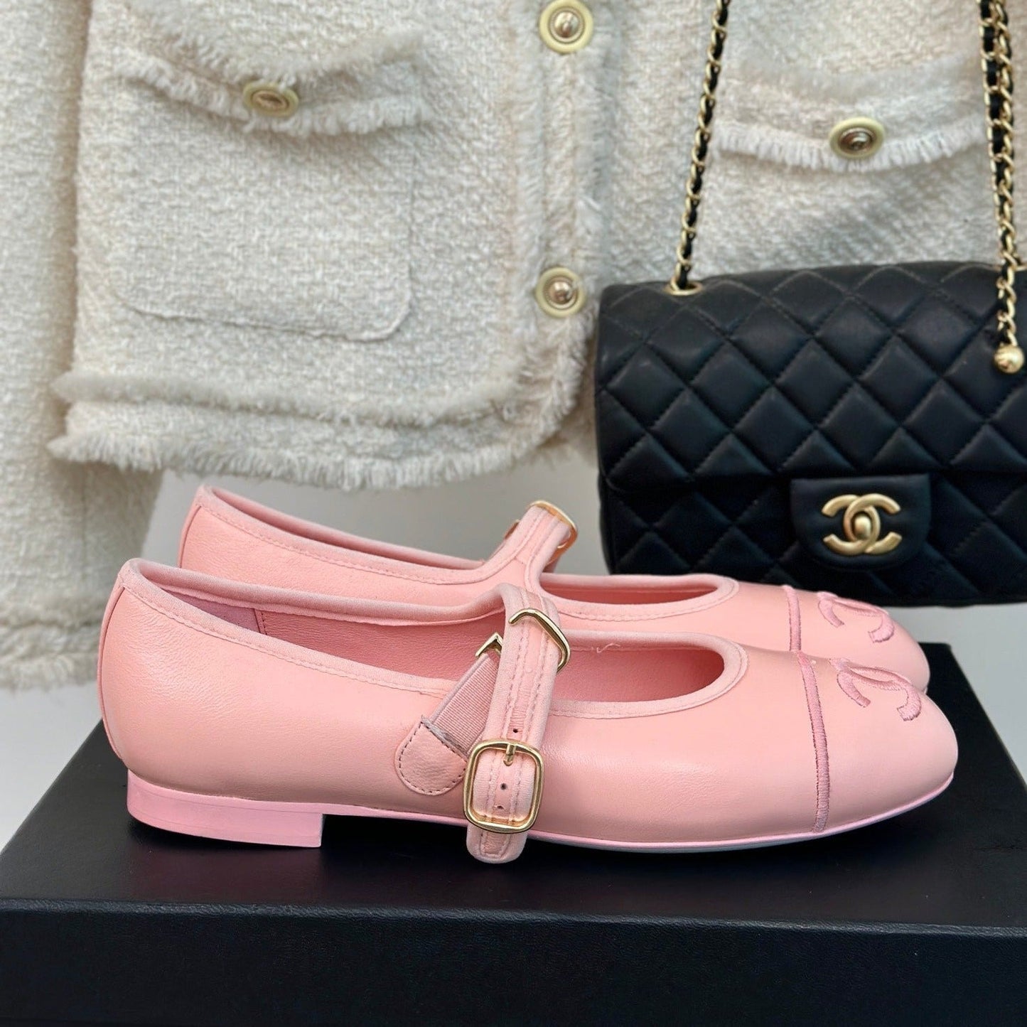 cc mary jane pink quilted calfskin