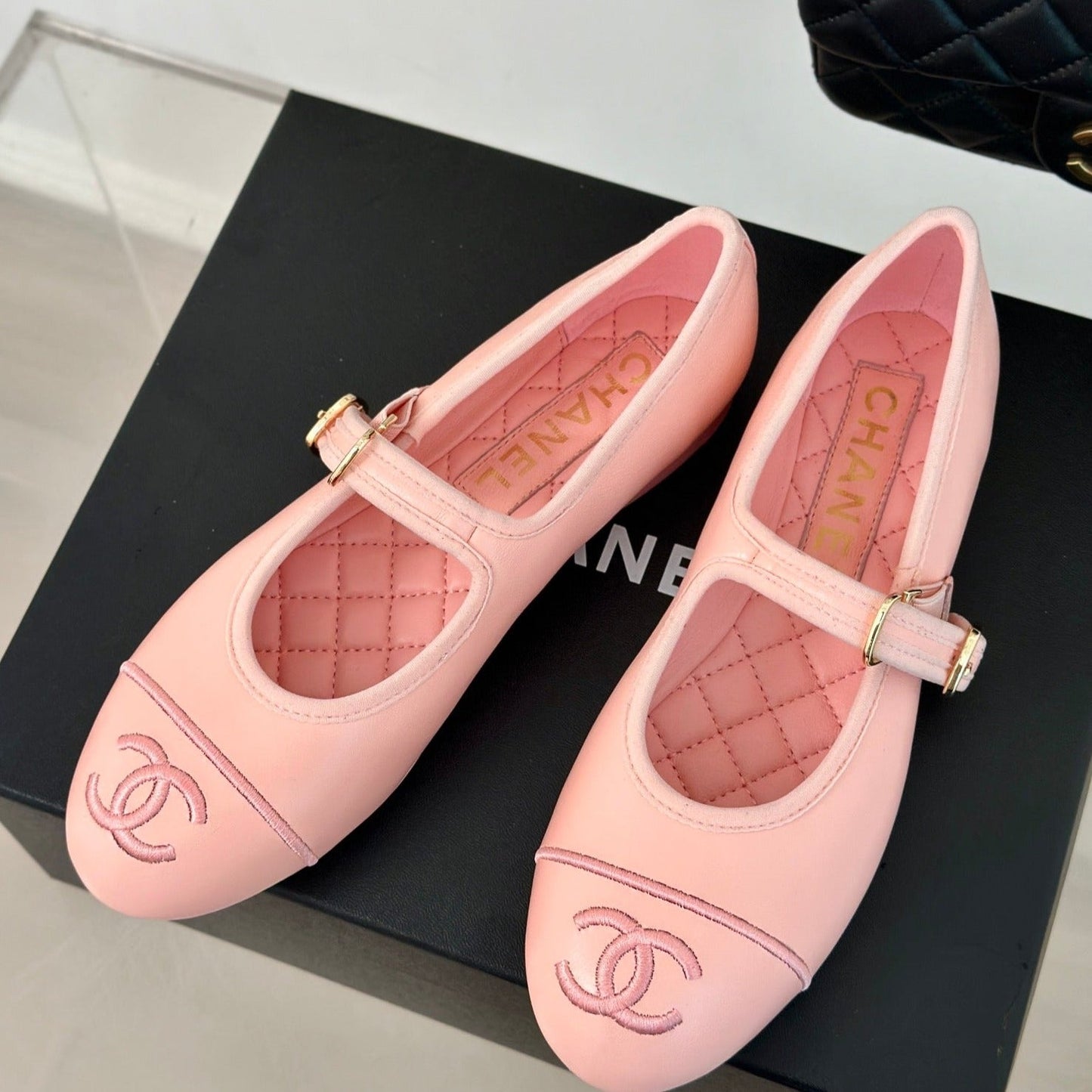 cc mary jane pink quilted calfskin