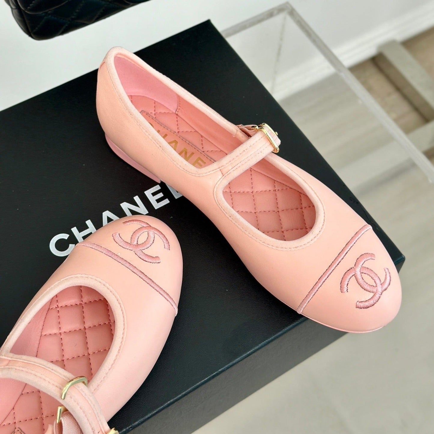 cc mary jane pink quilted calfskin