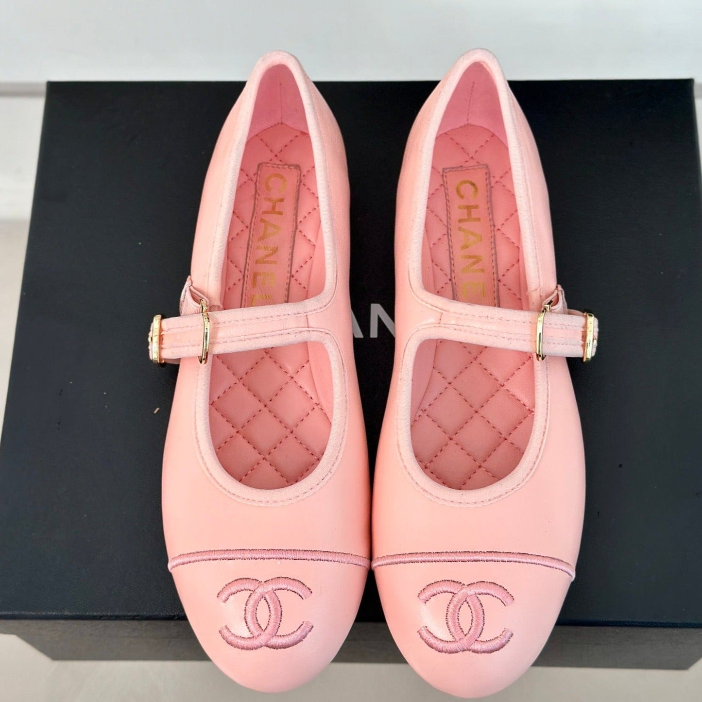 cc mary jane pink quilted calfskin