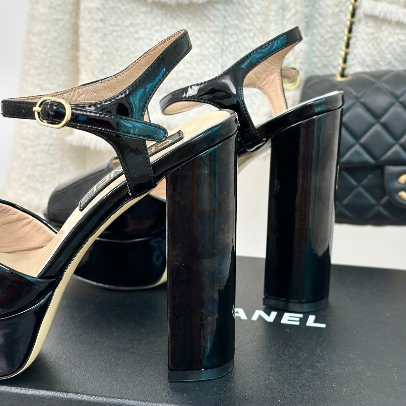 cc slingback sandal 115 black beige calfskin