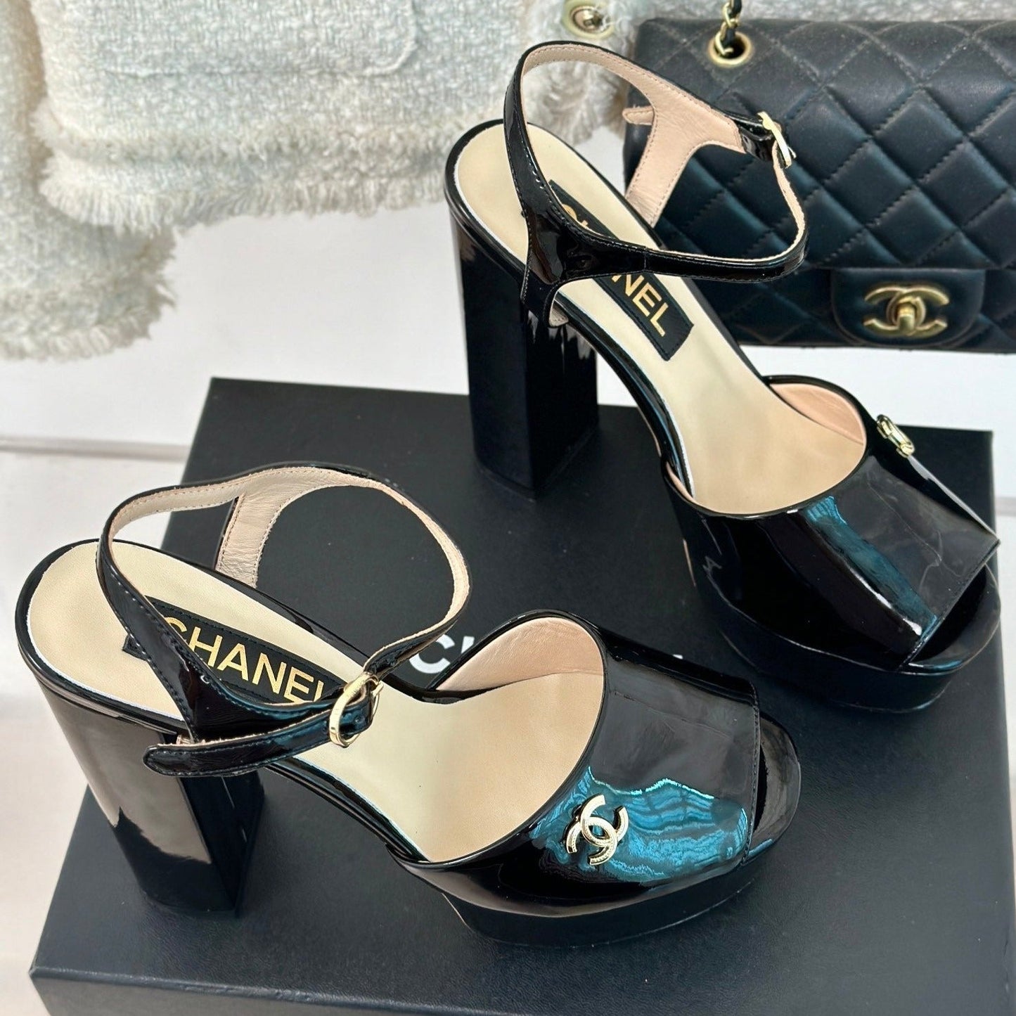 cc slingback sandal 115 black beige calfskin