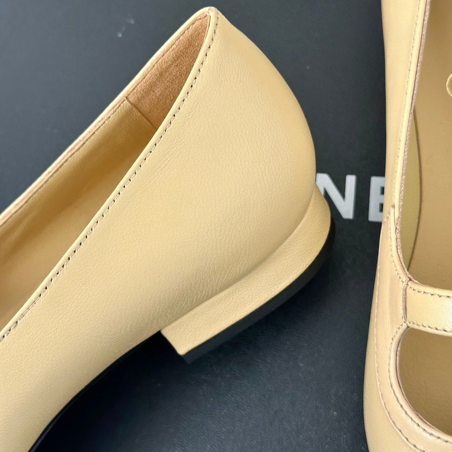 cc mary jane pointed toe beige calfskin black grosgrain