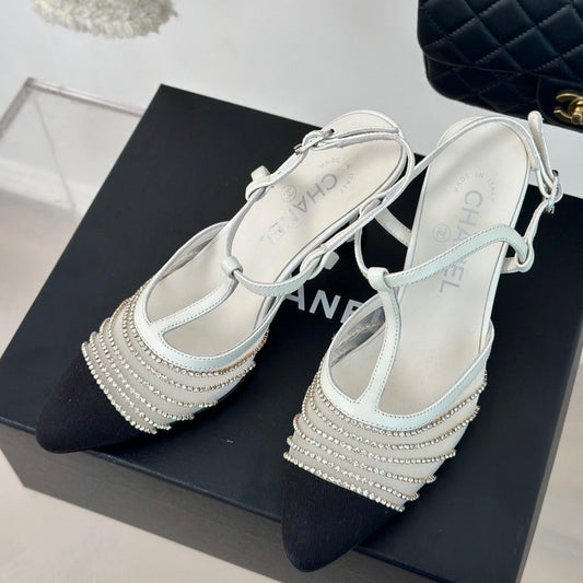 Crystal Flat High Heel Sandals White