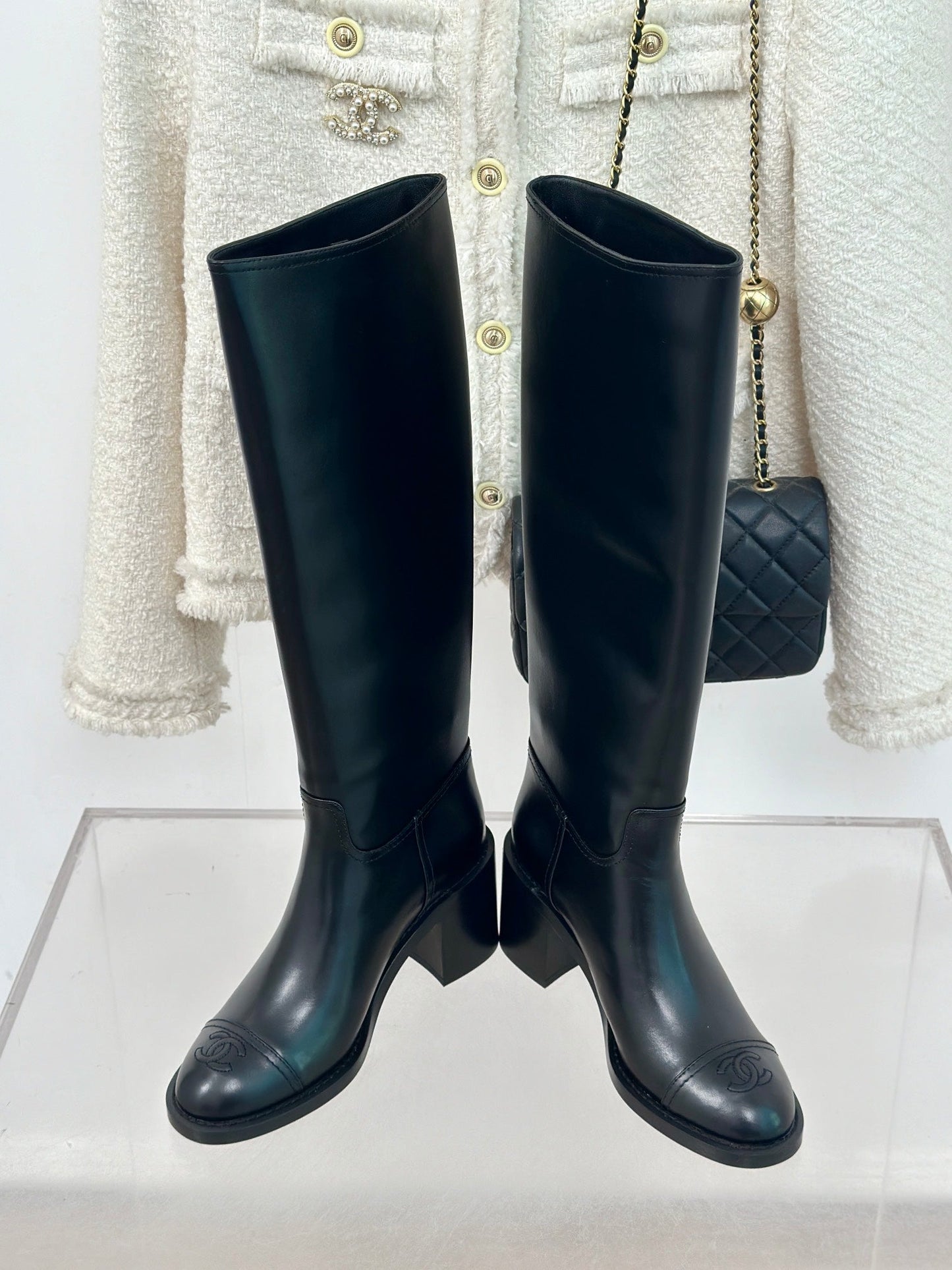 CC High Boots 70mm Plain Black Lambskin