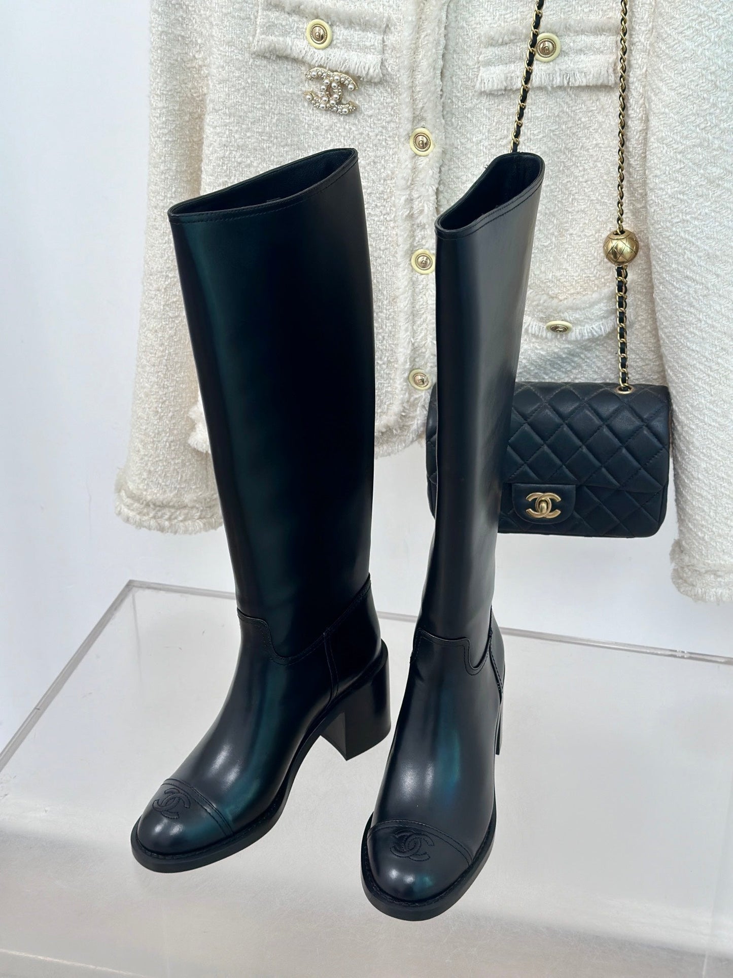 CC High Boots 70mm Plain Black Lambskin