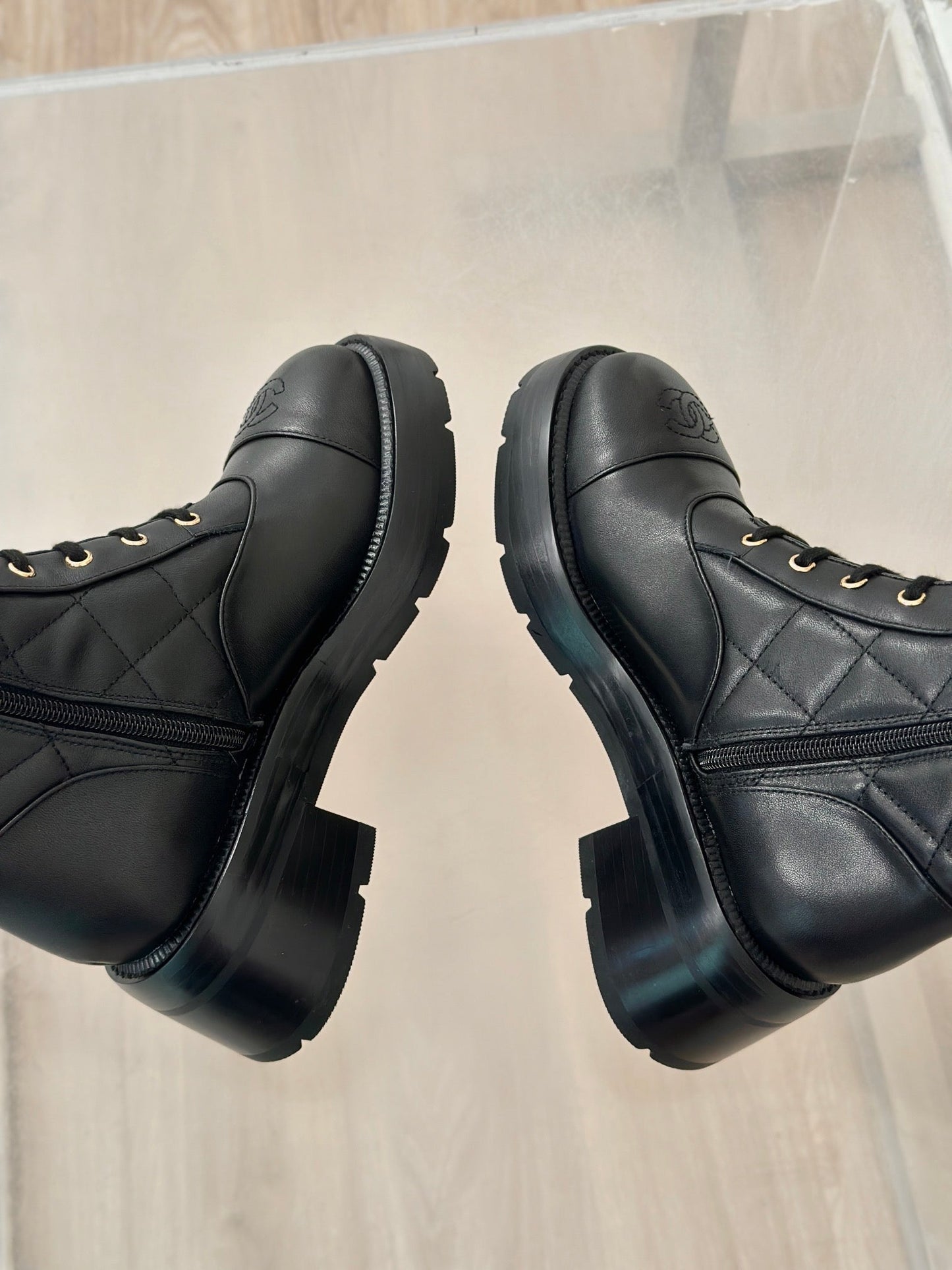 CC High Boots 50mm Black Quilted Calfskin