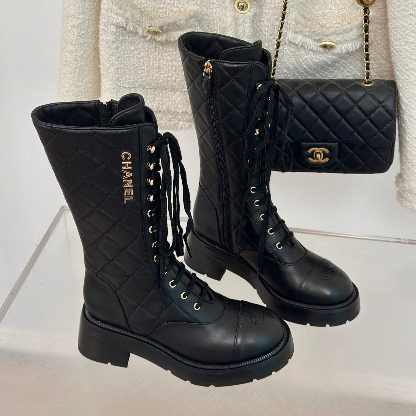 CC High Boots 50mm Black Quilted Calfskin