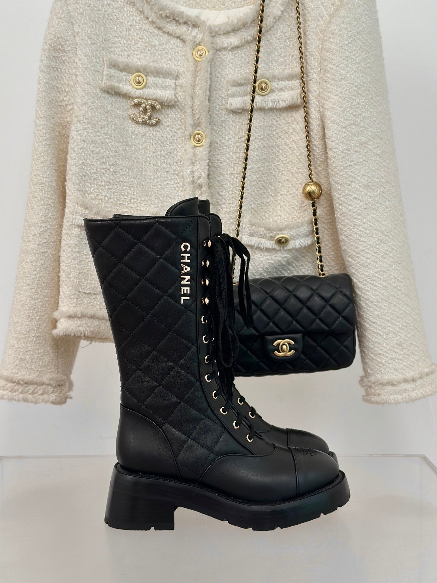 CC High Boots 50mm Black Quilted Calfskin