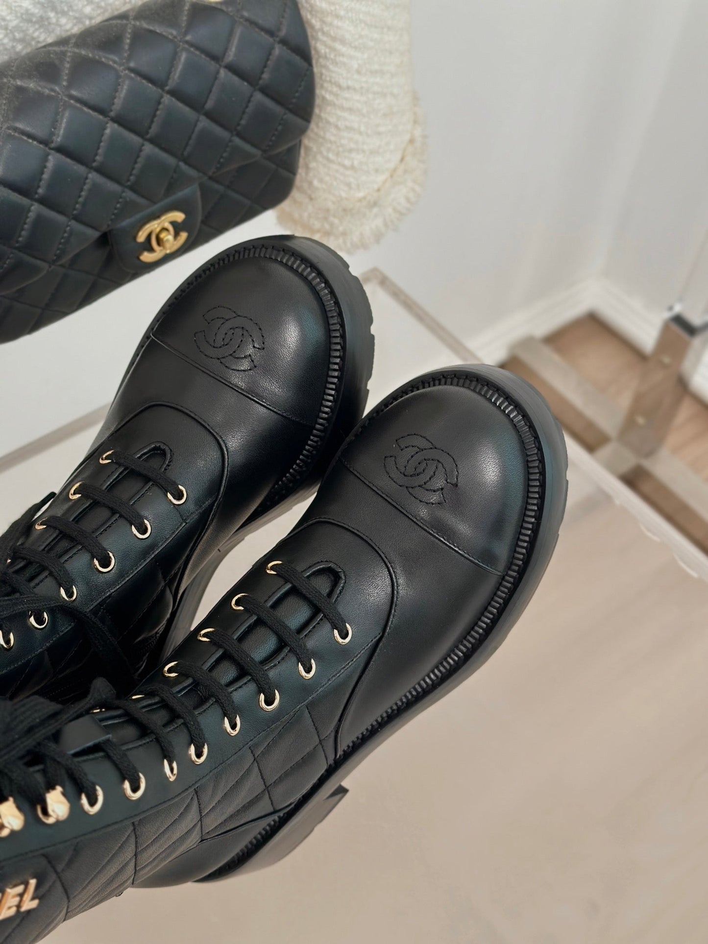 CC High Boots 50mm Black Quilted Calfskin