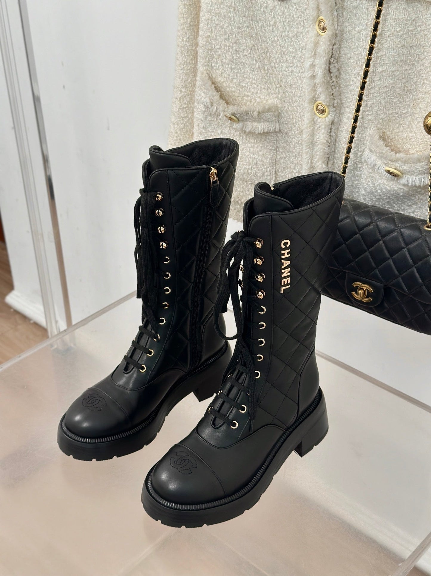 CC High Boots 50mm Black Quilted Calfskin