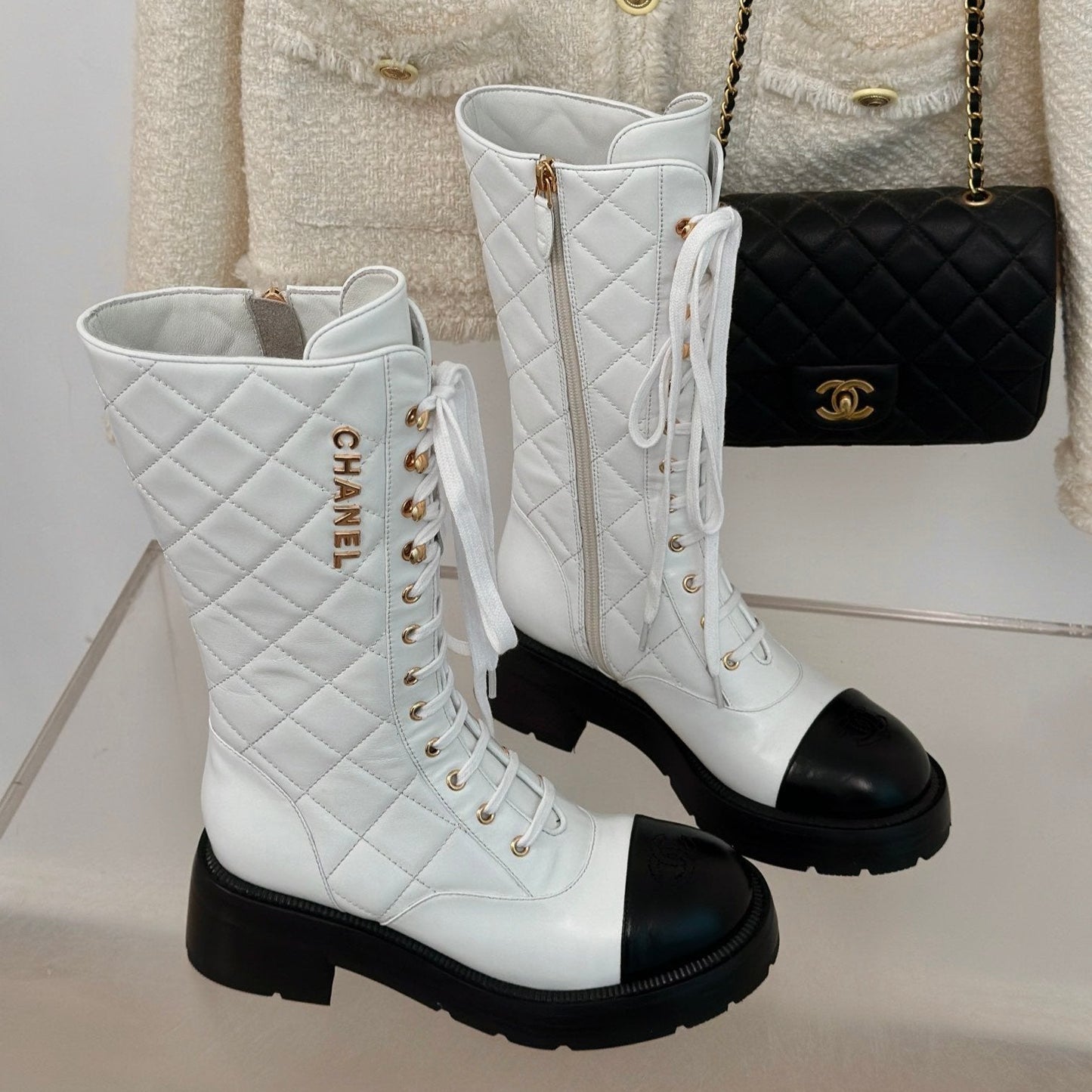 CC High Boots 50mm White Quilted Calfskin