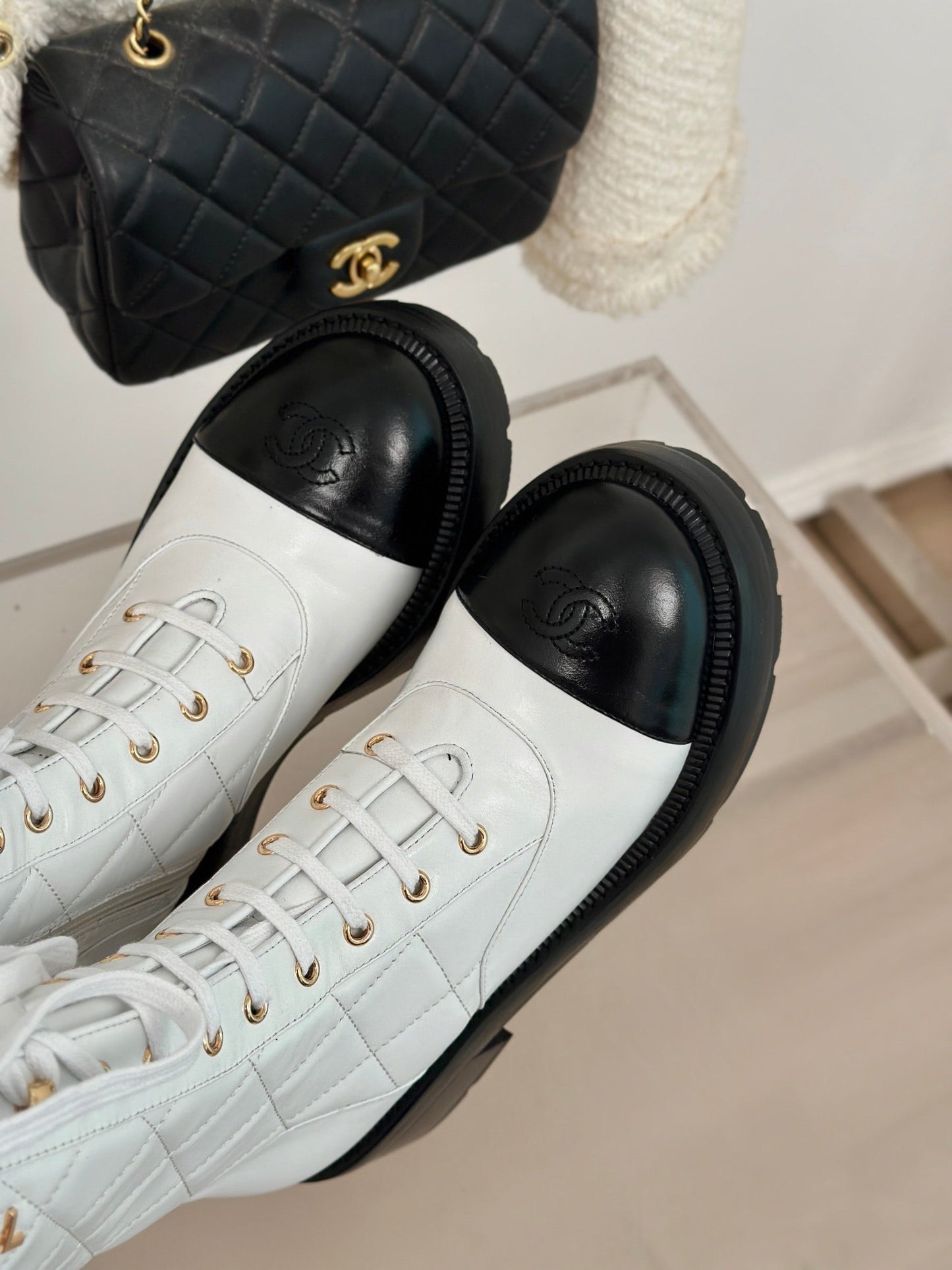 CC High Boots 50mm White Quilted Calfskin