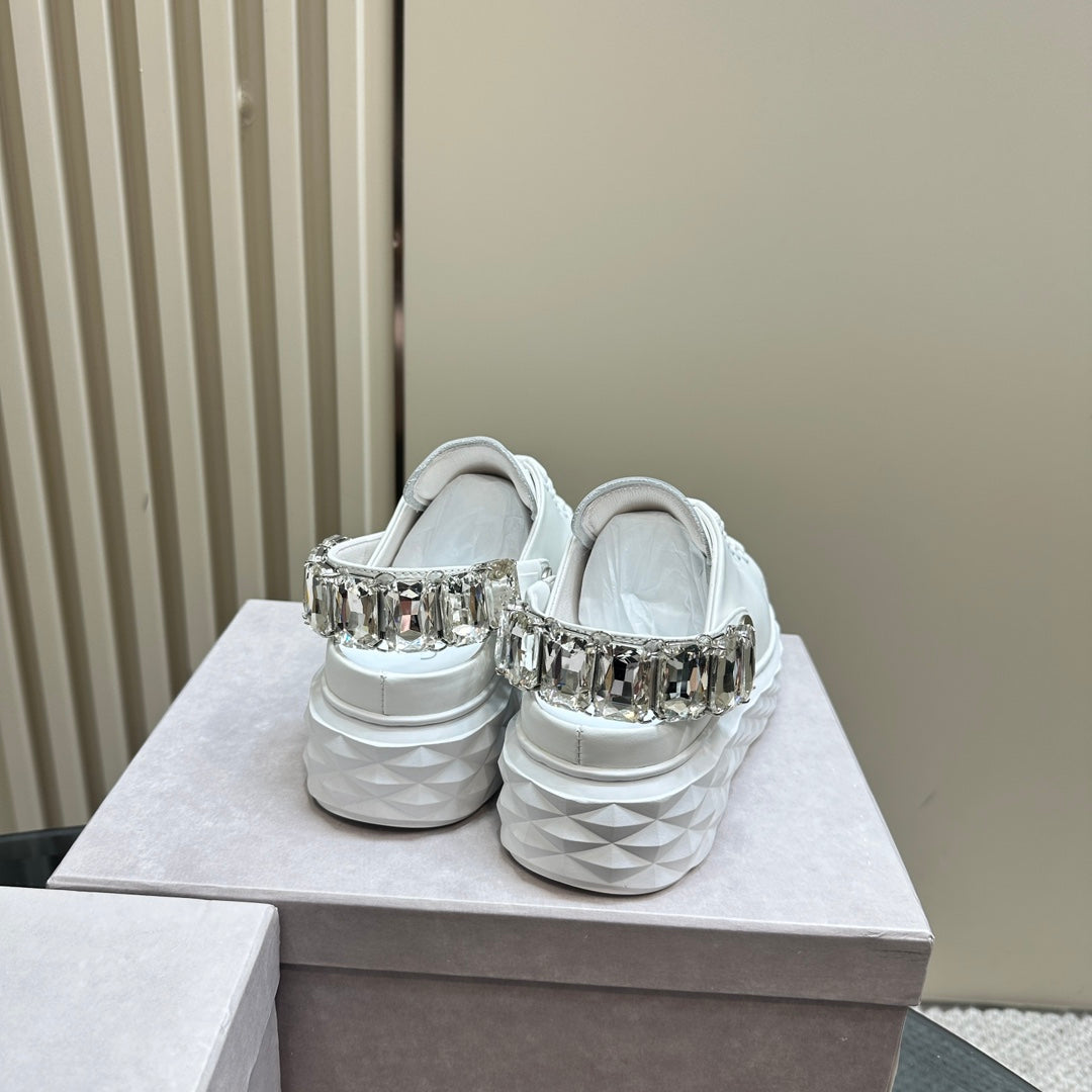 Jimmy Diamond Sling In White Nappa Leather Slipper Trainers 583132