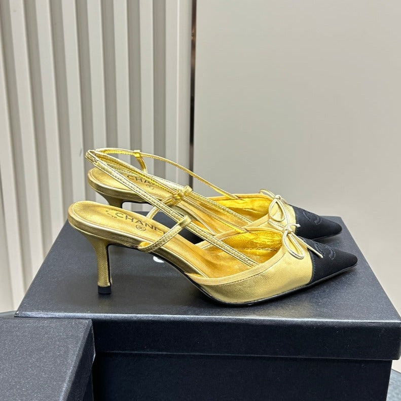 slingbacks 65 gold metalic black calfskin