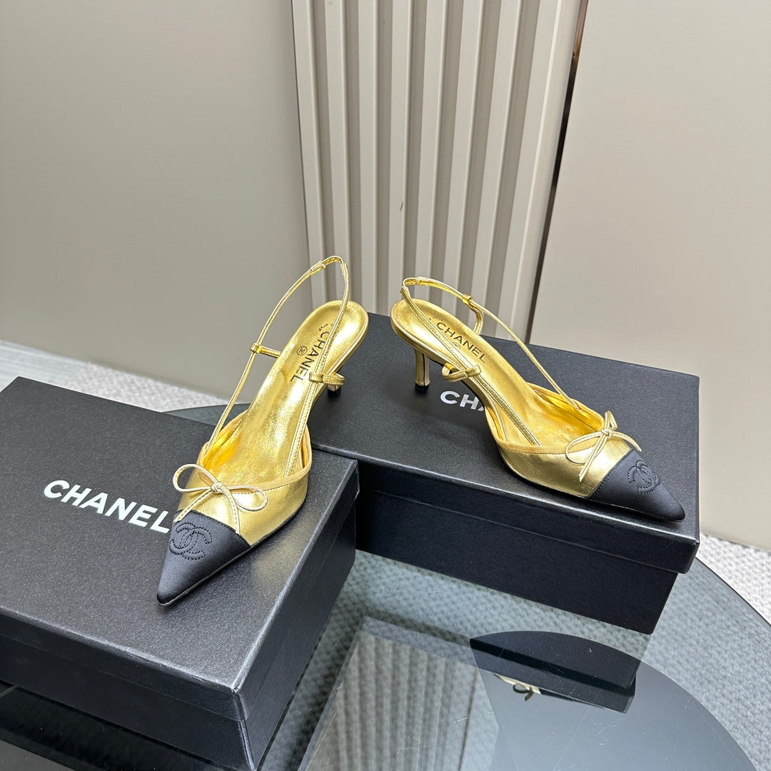 slingbacks 65 gold metalic black calfskin