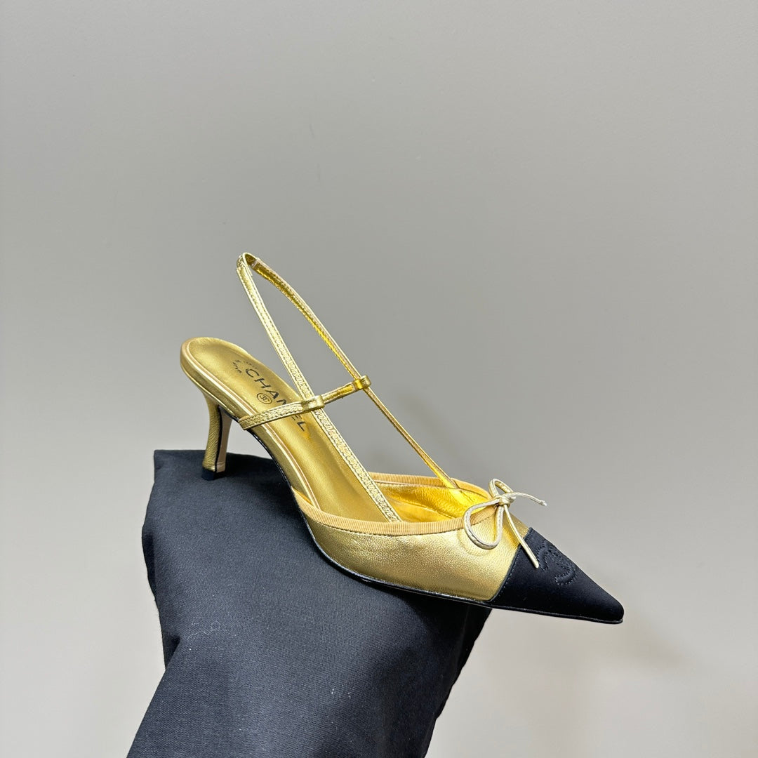 slingbacks 65 gold metalic black calfskin