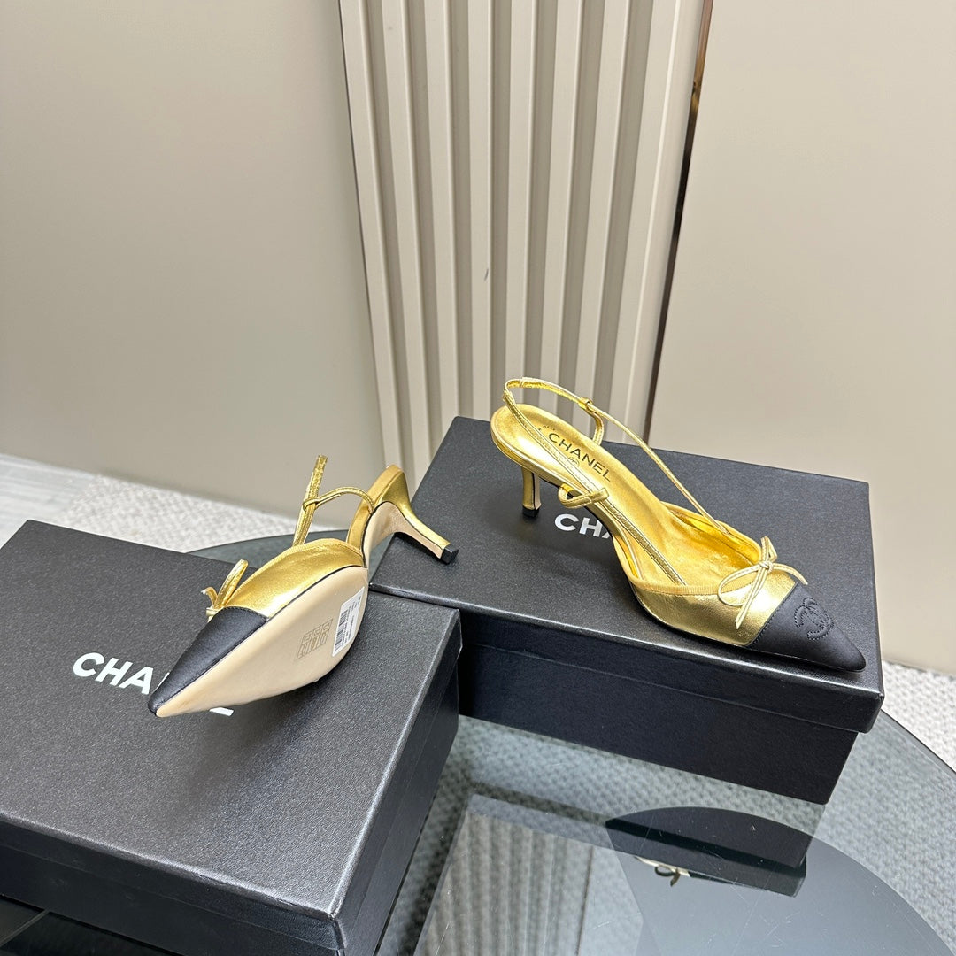 slingbacks 65 gold metalic black calfskin